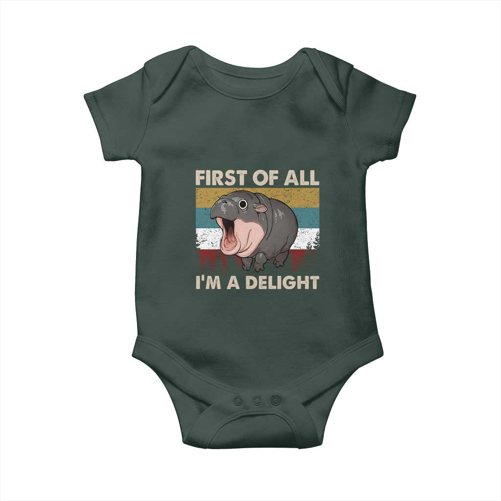 Funny Screaming Moo Deng Baby Onesie First Of All I'm A Delight Retro Vintage