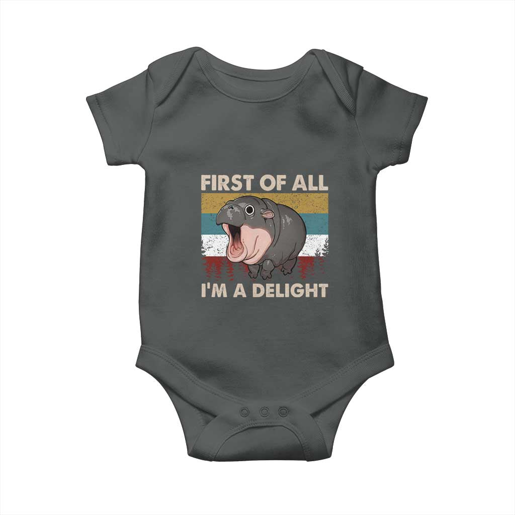 Funny Screaming Moo Deng Baby Onesie First Of All I'm A Delight Retro Vintage