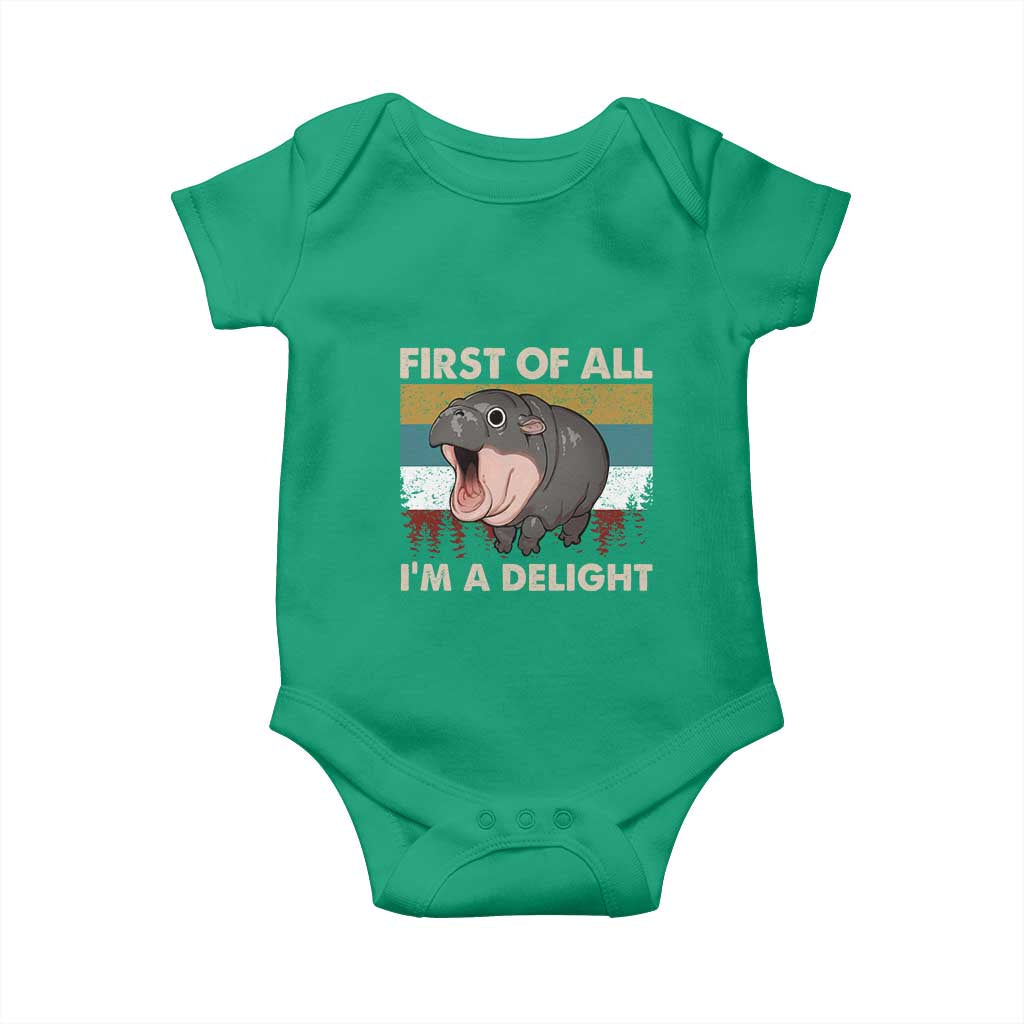 Funny Screaming Moo Deng Baby Onesie First Of All I'm A Delight Retro Vintage