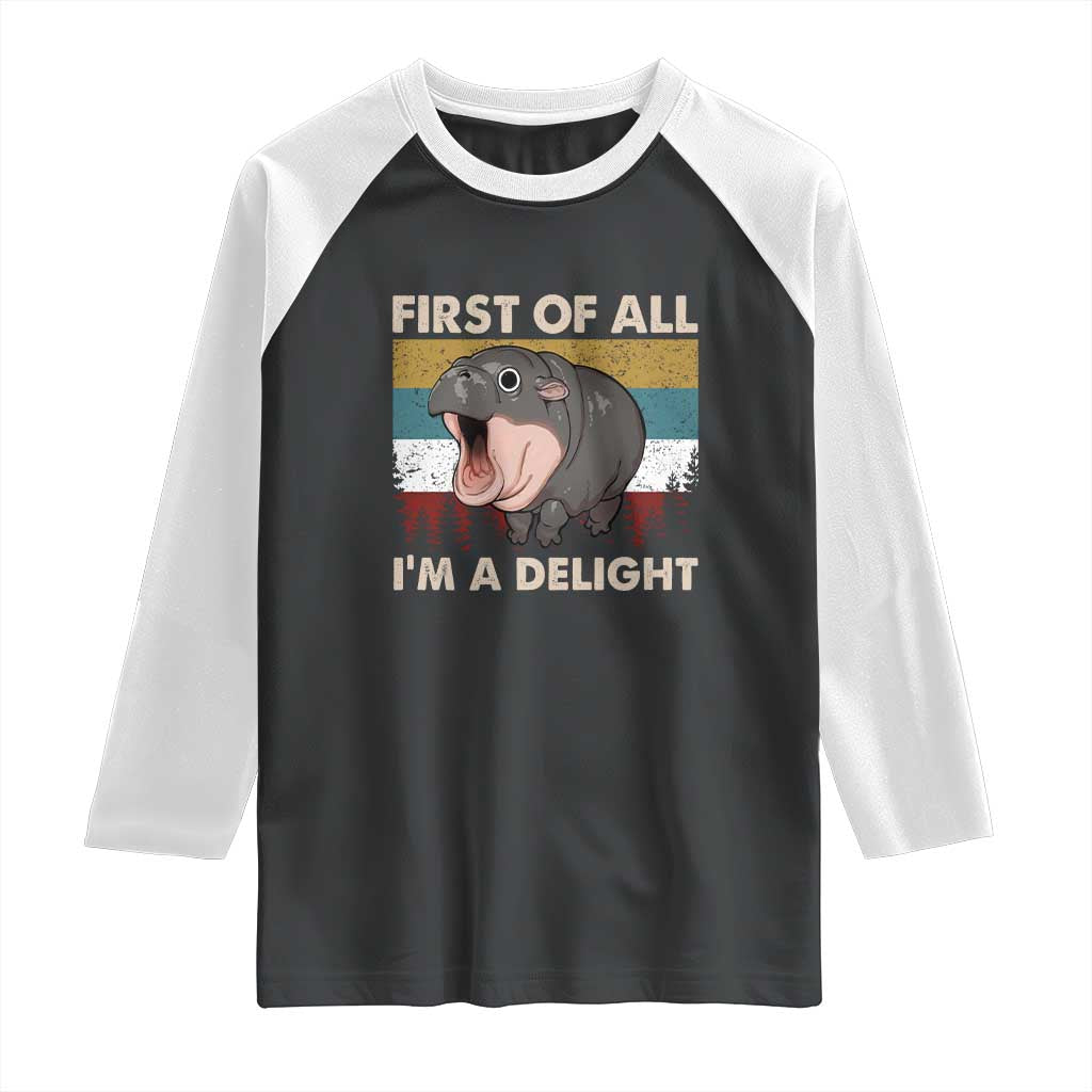 Funny Screaming Moo Deng Raglan Shirt First Of All I'm A Delight Retro Vintage