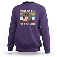 Funny Screaming Moo Deng Sweatshirt First Of All I'm A Delight Retro Vintage - Wonder Print Shop