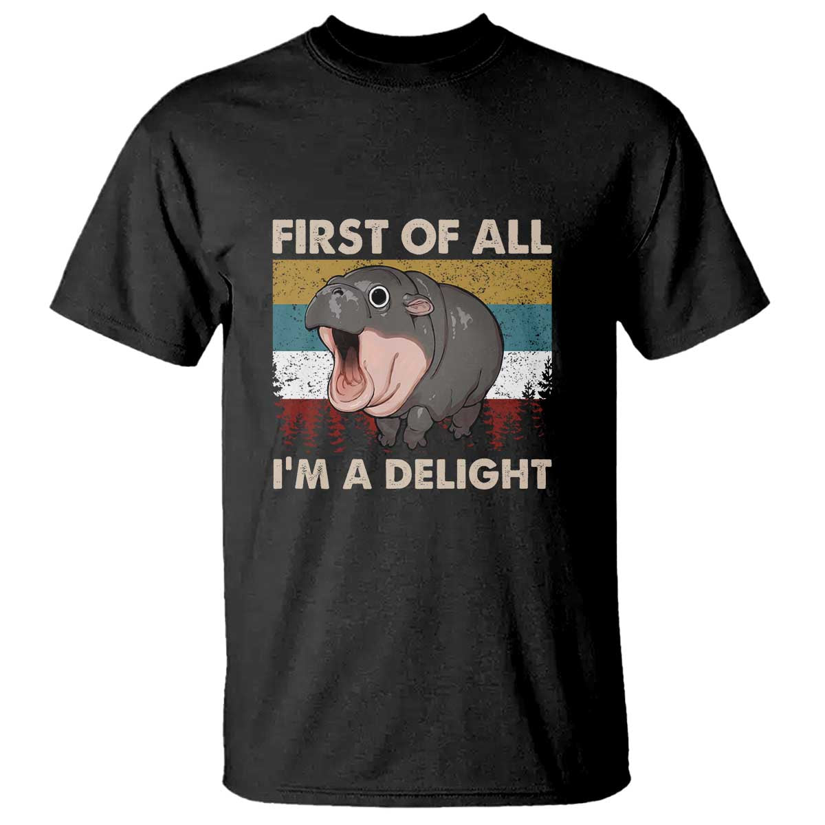 Funny Screaming Moo Deng T Shirt First Of All I'm A Delight Retro Vintage - Wonder Print Shop