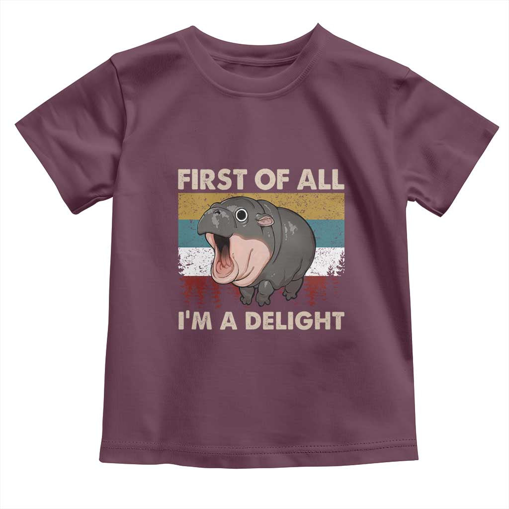 Funny Screaming Moo Deng Toddler T Shirt First Of All I'm A Delight Retro Vintage