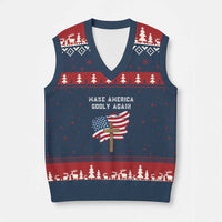 Christian Faith V-Neck Knit Sweater Vest Make America Godly Again American Flag - Wonder Print Shop