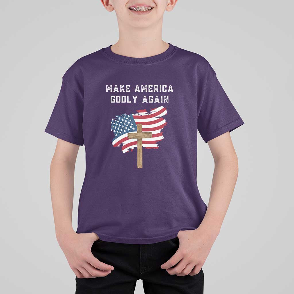 Christian Faith T Shirt For Kid Make America Godly Again American Flag - Wonder Print Shop