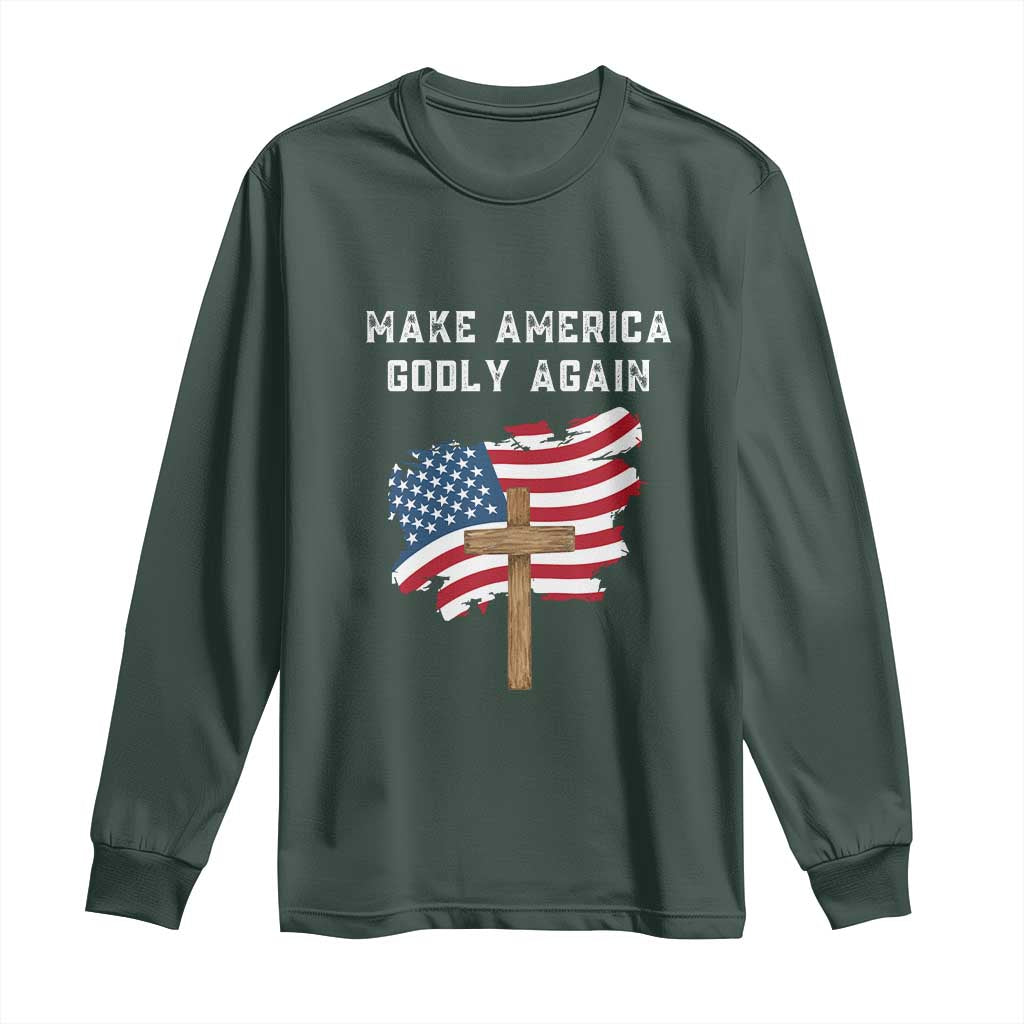 Christian Faith Long Sleeve Shirt Make America Godly Again American Flag