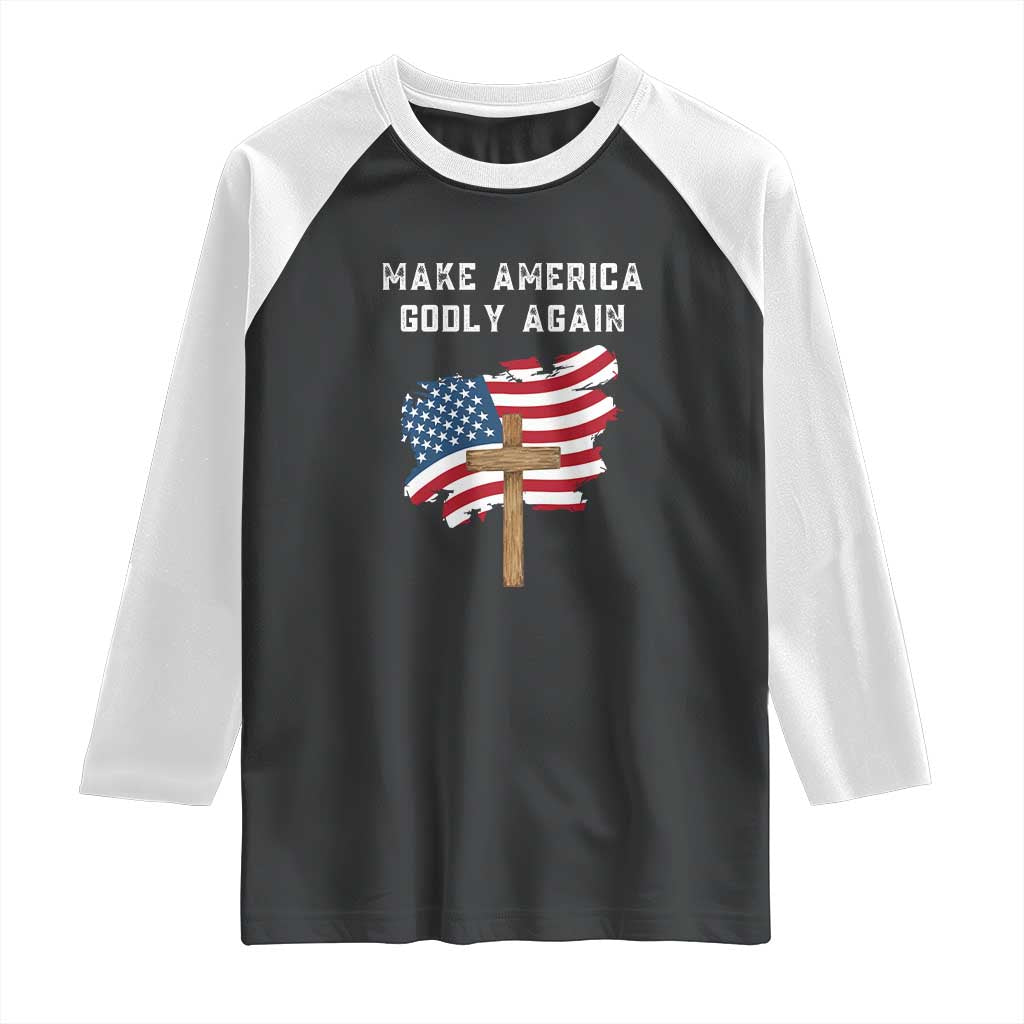 Christian Faith Raglan Shirt Make America Godly Again American Flag