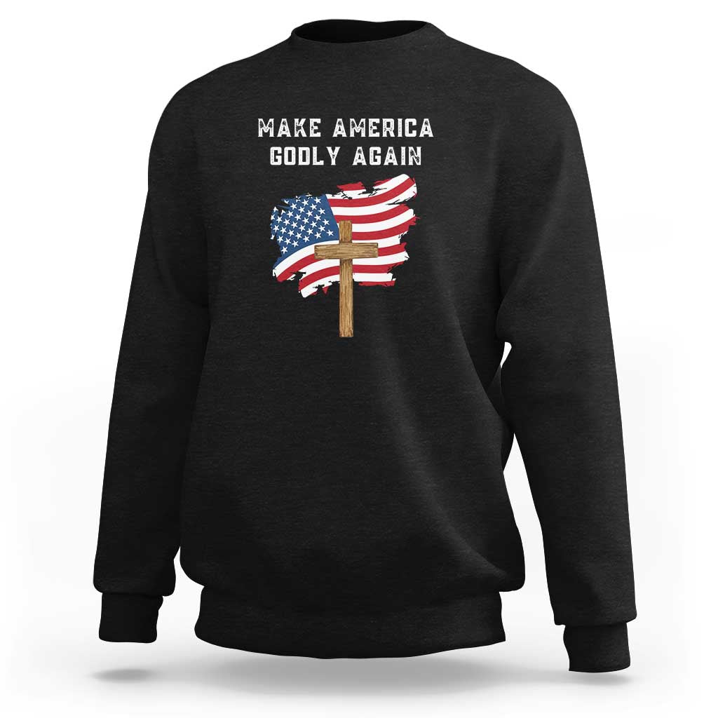 Christian Faith Sweatshirt Make America Godly Again American Flag - Wonder Print Shop
