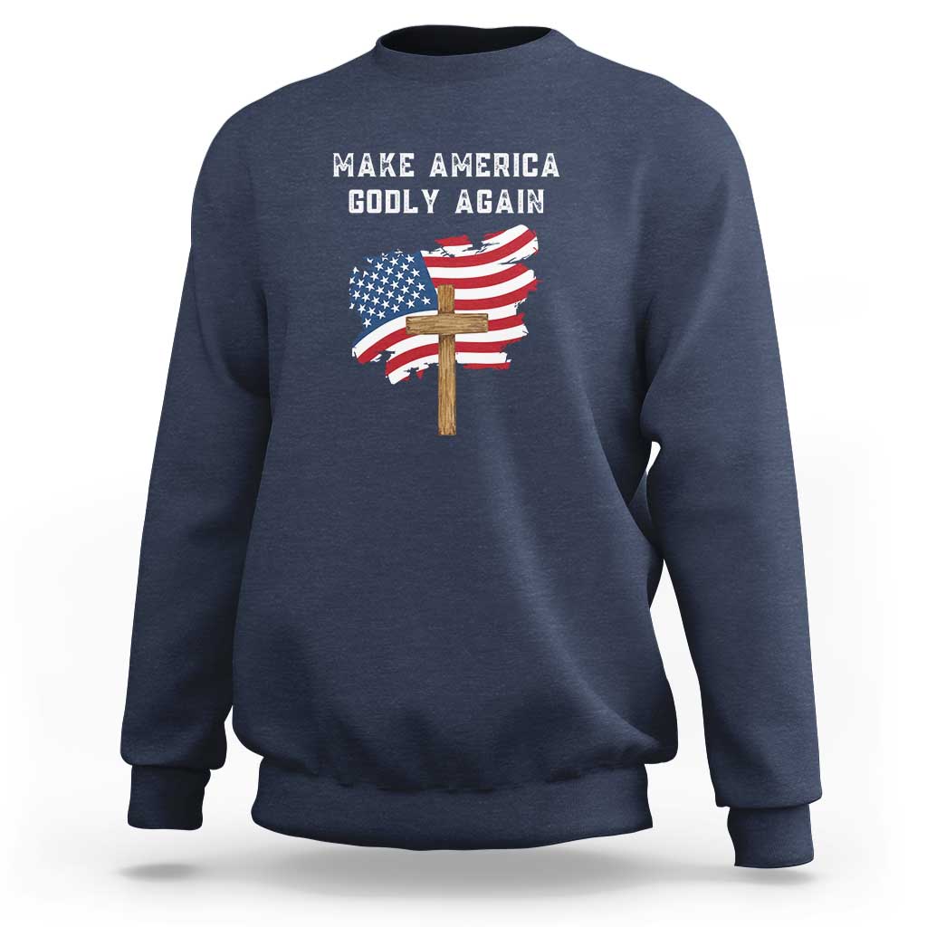 Christian Faith Sweatshirt Make America Godly Again American Flag - Wonder Print Shop
