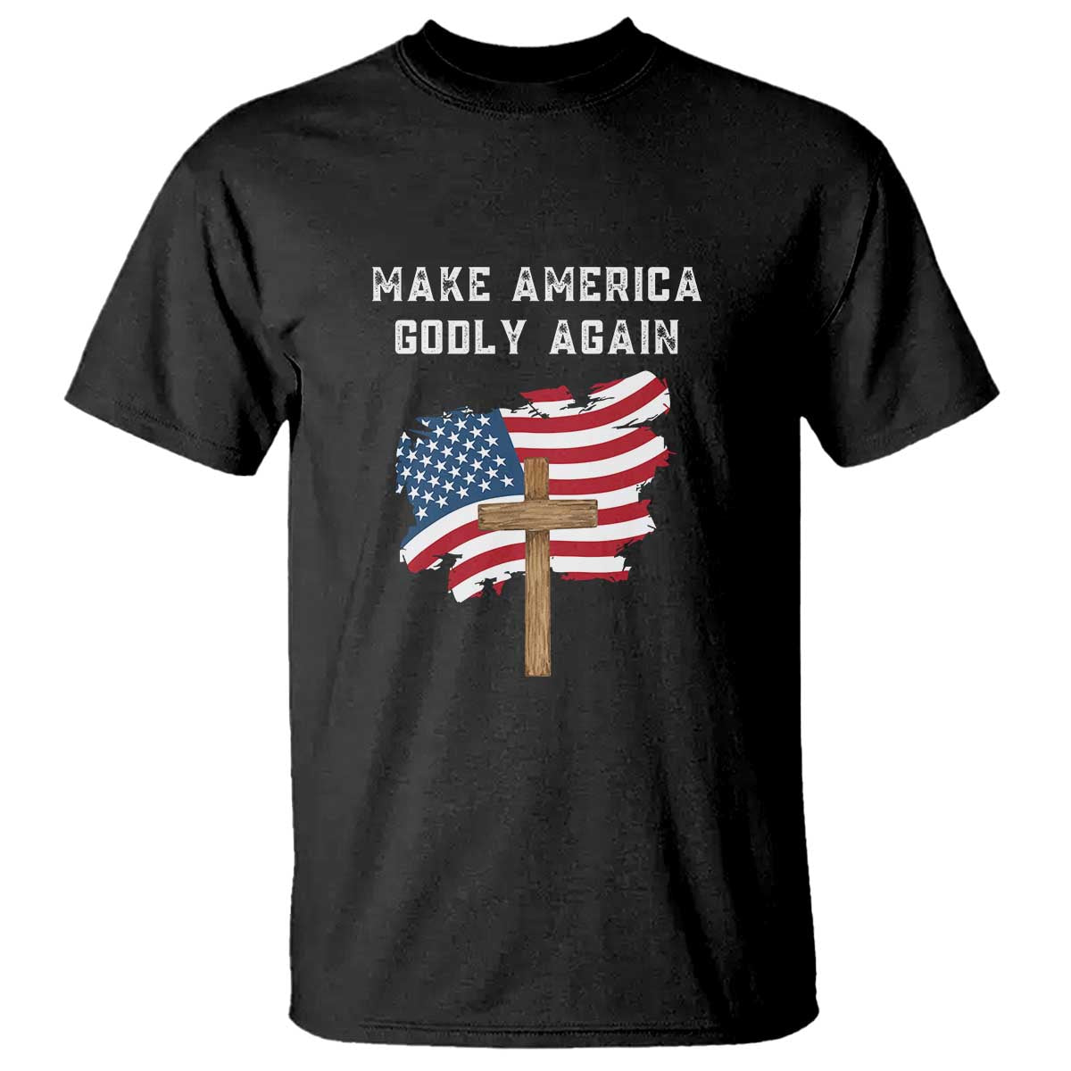 Christian Faith T Shirt Make America Godly Again American Flag - Wonder Print Shop