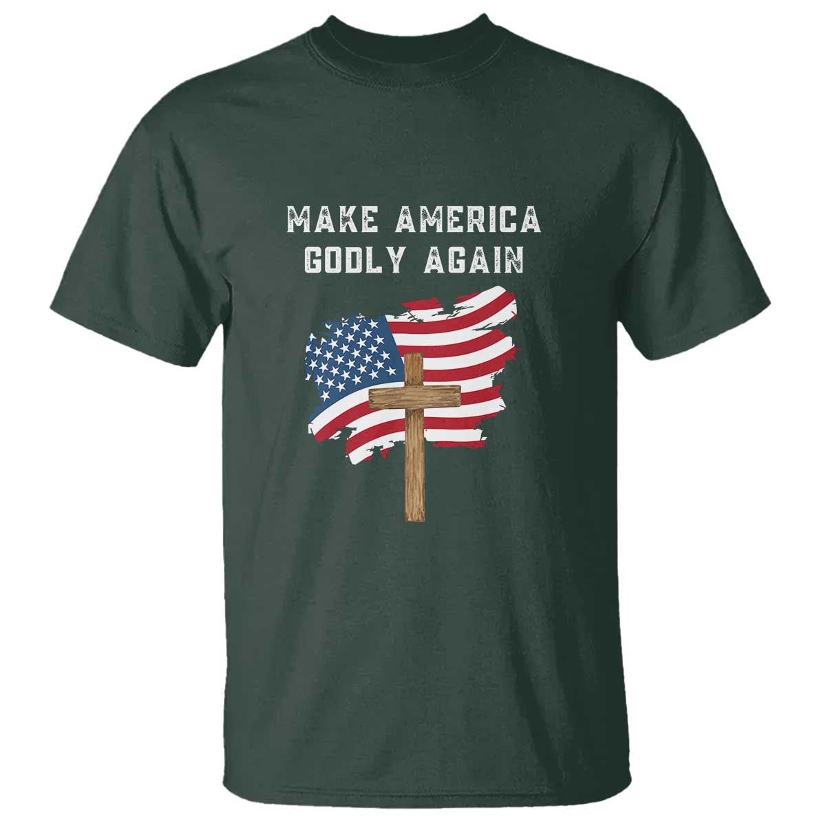 Christian Faith T Shirt Make America Godly Again American Flag - Wonder Print Shop