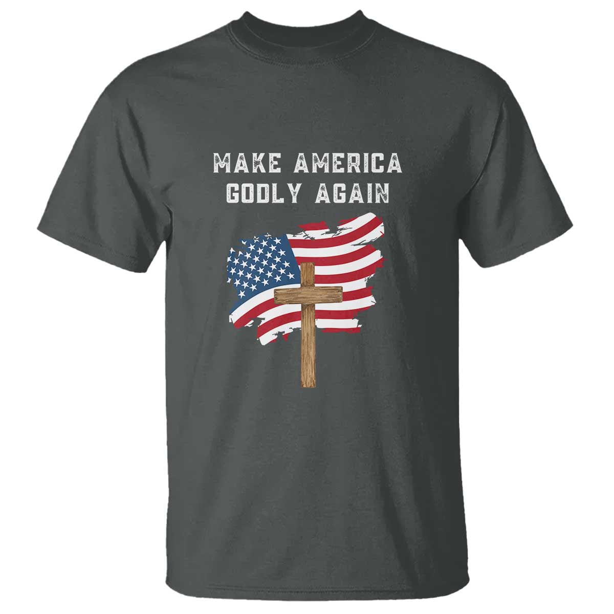 Christian Faith T Shirt Make America Godly Again American Flag - Wonder Print Shop