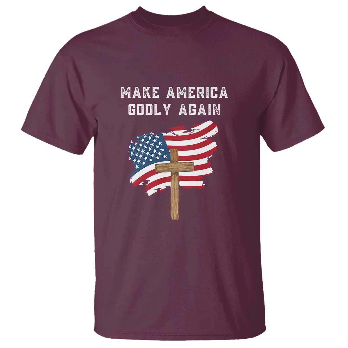 Christian Faith T Shirt Make America Godly Again American Flag - Wonder Print Shop