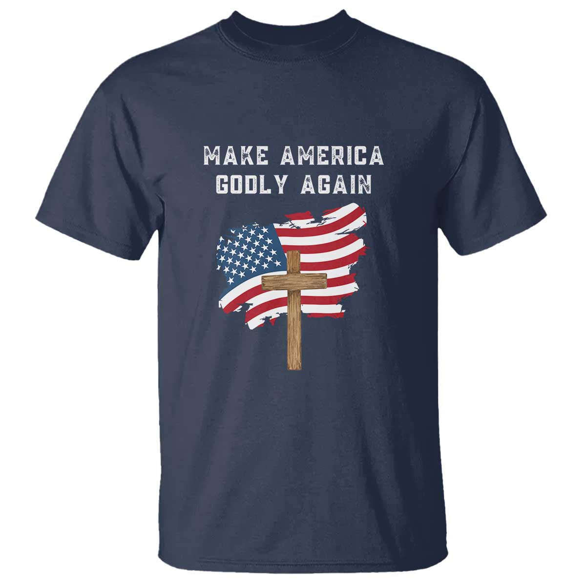 Christian Faith T Shirt Make America Godly Again American Flag - Wonder Print Shop