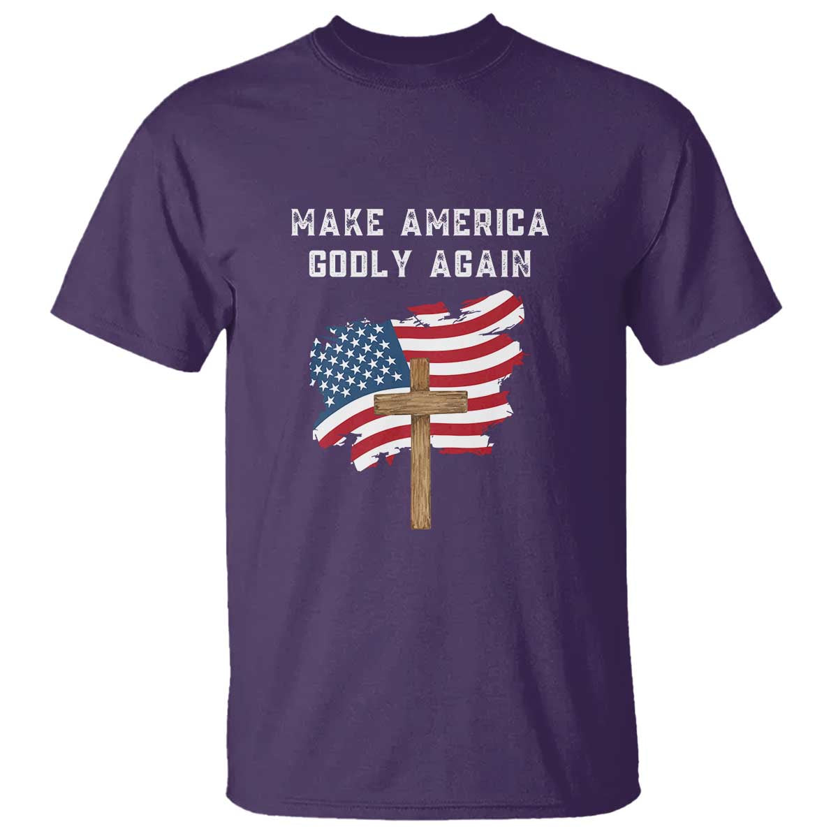 Christian Faith T Shirt Make America Godly Again American Flag - Wonder Print Shop