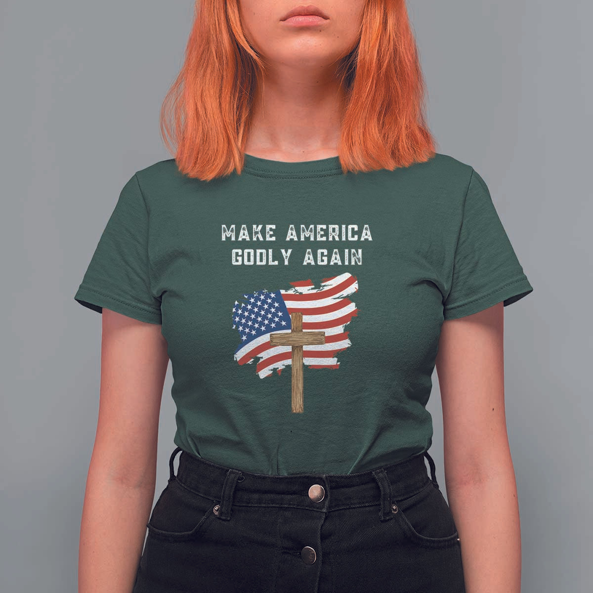 Christian Faith T Shirt For Women Make America Godly Again American Flag - Wonder Print Shop
