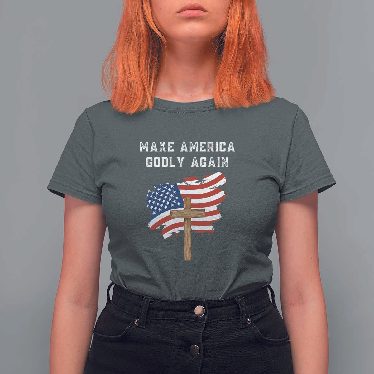 Christian Faith T Shirt For Women Make America Godly Again American Flag - Wonder Print Shop