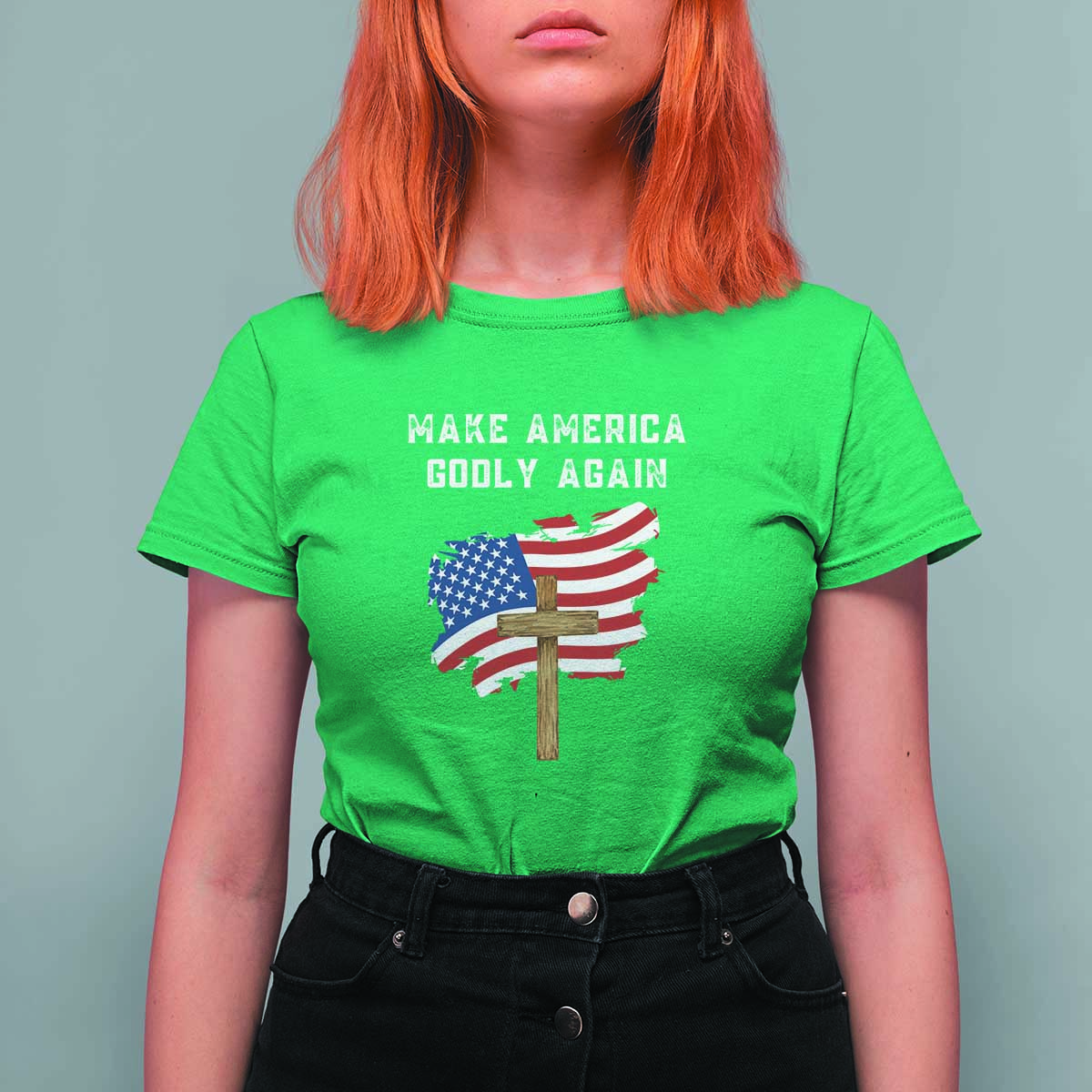 Christian Faith T Shirt For Women Make America Godly Again American Flag - Wonder Print Shop