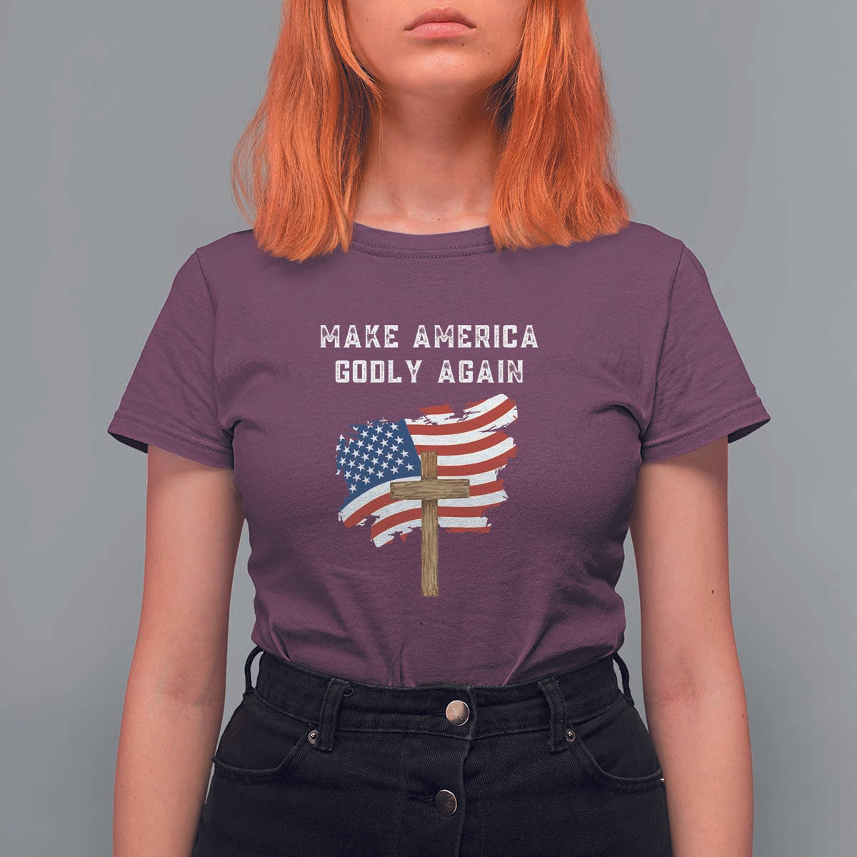 Christian Faith T Shirt For Women Make America Godly Again American Flag - Wonder Print Shop