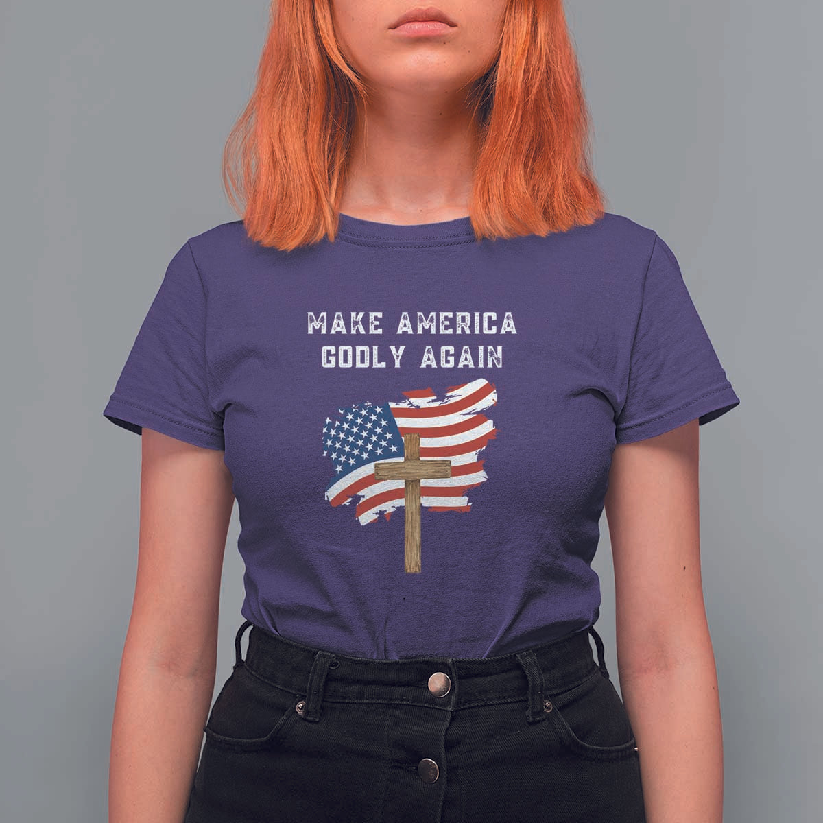 Christian Faith T Shirt For Women Make America Godly Again American Flag - Wonder Print Shop