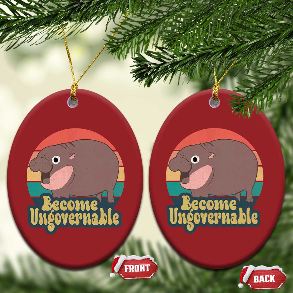 Funny Baby Hippo Moo Deng Christmas Ornament Become Ungovernable Retro - Wonder Print Shop