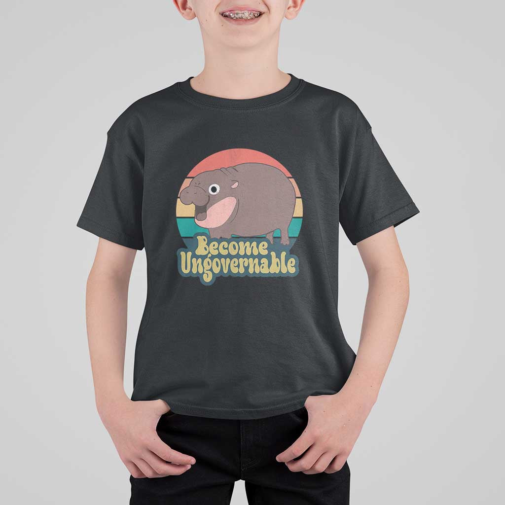 Funny Baby Hippo Moo Deng T Shirt For Kid Become Ungovernable Retro - Wonder Print Shop