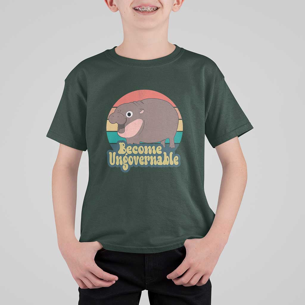 Funny Baby Hippo Moo Deng T Shirt For Kid Become Ungovernable Retro - Wonder Print Shop