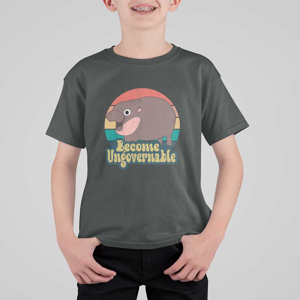 Funny Baby Hippo Moo Deng T Shirt For Kid Become Ungovernable Retro - Wonder Print Shop