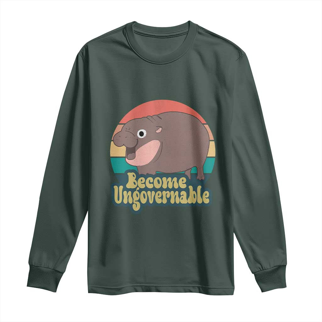 Funny Baby Hippo Moo Deng Long Sleeve Shirt Become Ungovernable Retro