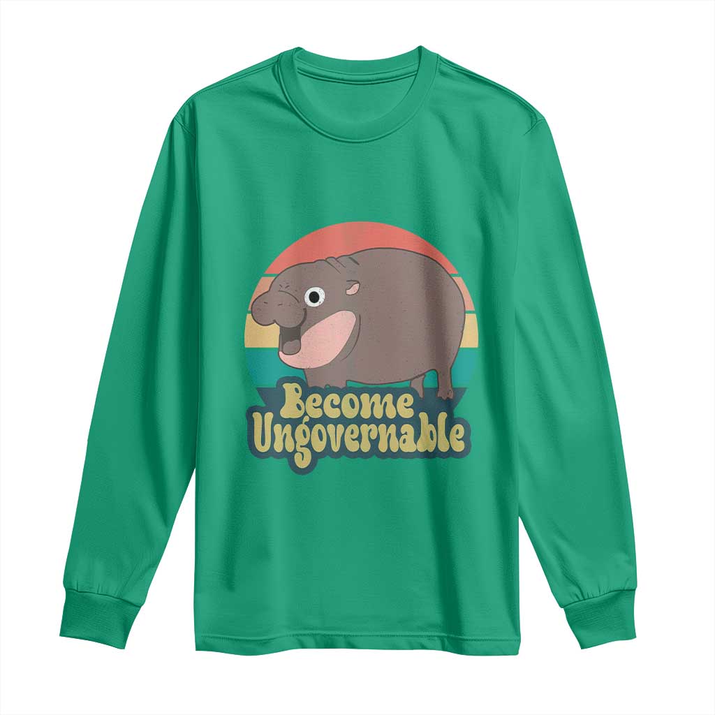 Funny Baby Hippo Moo Deng Long Sleeve Shirt Become Ungovernable Retro