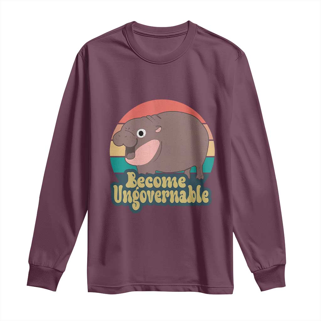 Funny Baby Hippo Moo Deng Long Sleeve Shirt Become Ungovernable Retro