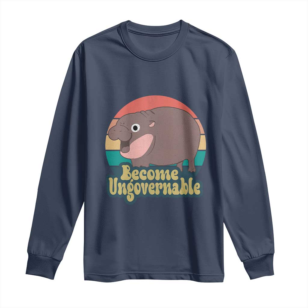 Funny Baby Hippo Moo Deng Long Sleeve Shirt Become Ungovernable Retro