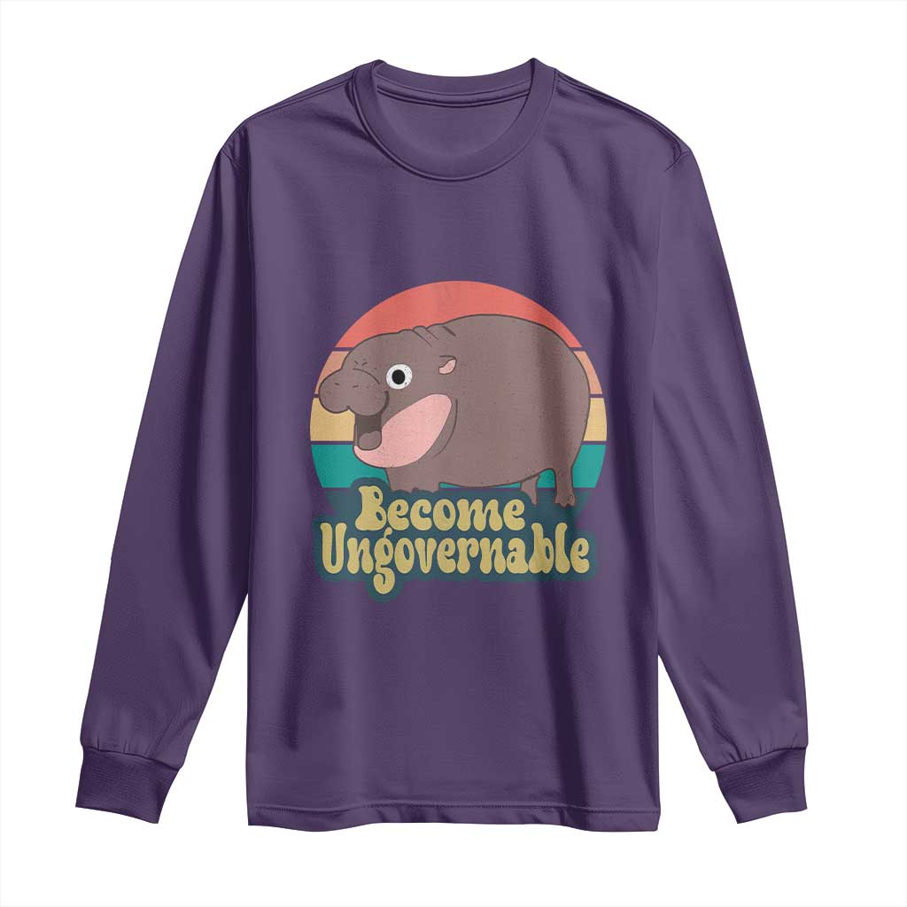 Funny Baby Hippo Moo Deng Long Sleeve Shirt Become Ungovernable Retro