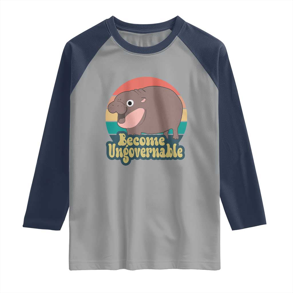 Funny Baby Hippo Moo Deng Raglan Shirt Become Ungovernable Retro