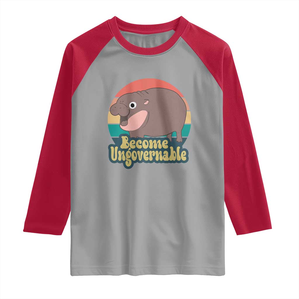 Funny Baby Hippo Moo Deng Raglan Shirt Become Ungovernable Retro