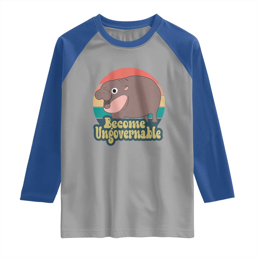 Funny Baby Hippo Moo Deng Raglan Shirt Become Ungovernable Retro