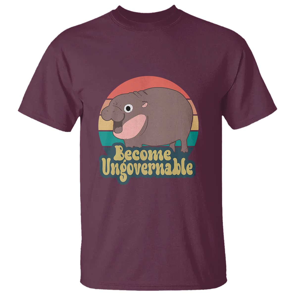 Funny Baby Hippo Moo Deng T Shirt Become Ungovernable Retro - Wonder Print Shop