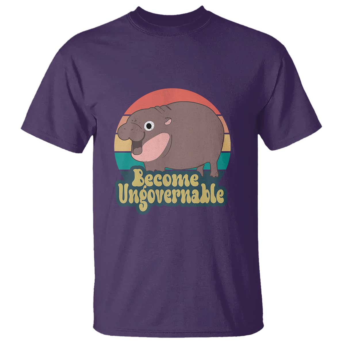 Funny Baby Hippo Moo Deng T Shirt Become Ungovernable Retro - Wonder Print Shop