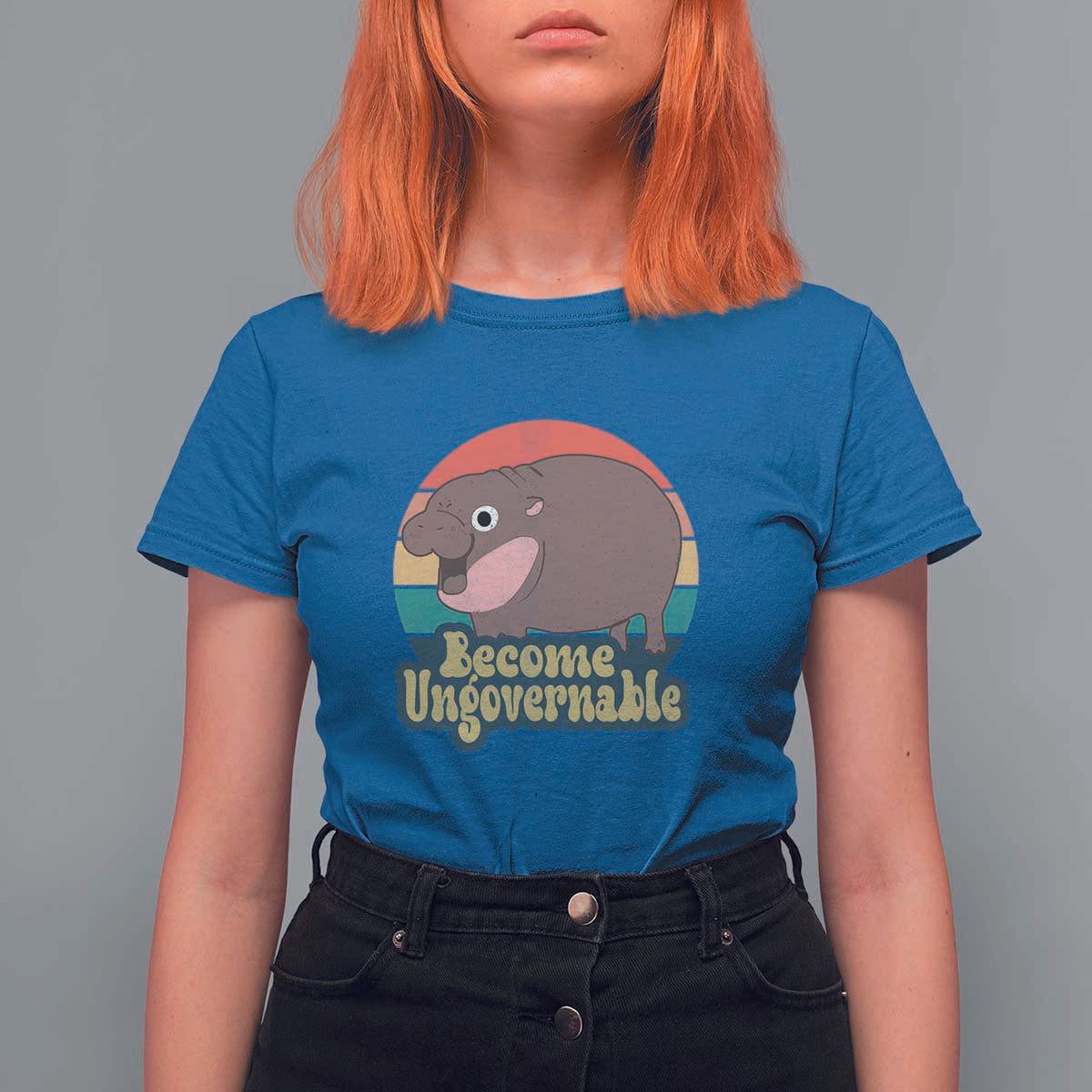 Funny Baby Hippo Moo Deng T Shirt For Women Become Ungovernable Retro - Wonder Print Shop