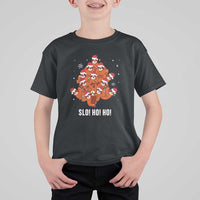 Funny Sloth Christmas Tree T Shirt For Kid Slo Ho Ho Ho Santa Hat - Wonder Print Shop