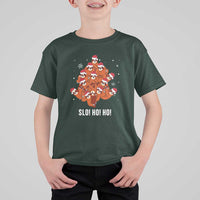 Funny Sloth Christmas Tree T Shirt For Kid Slo Ho Ho Ho Santa Hat - Wonder Print Shop