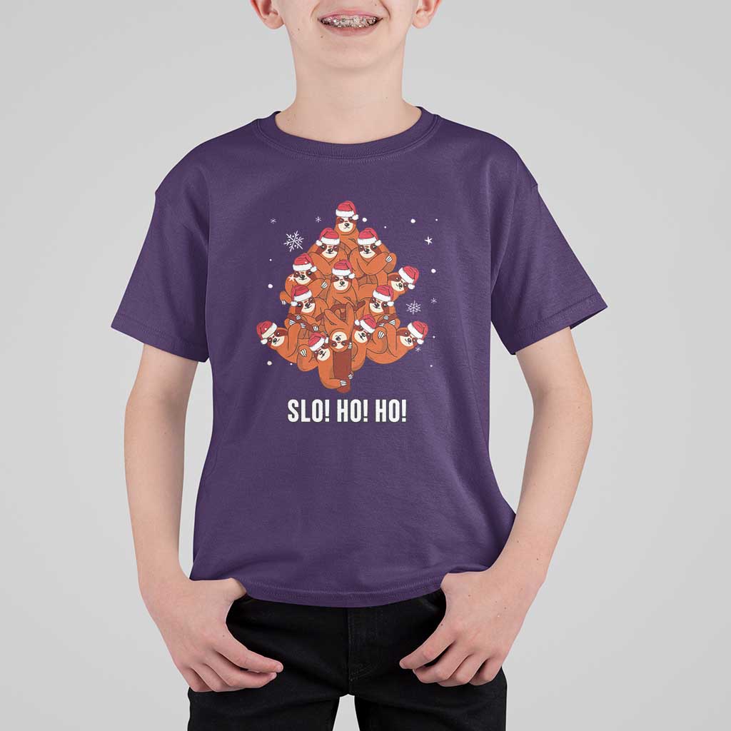 Funny Sloth Christmas Tree T Shirt For Kid Slo Ho Ho Ho Santa Hat - Wonder Print Shop