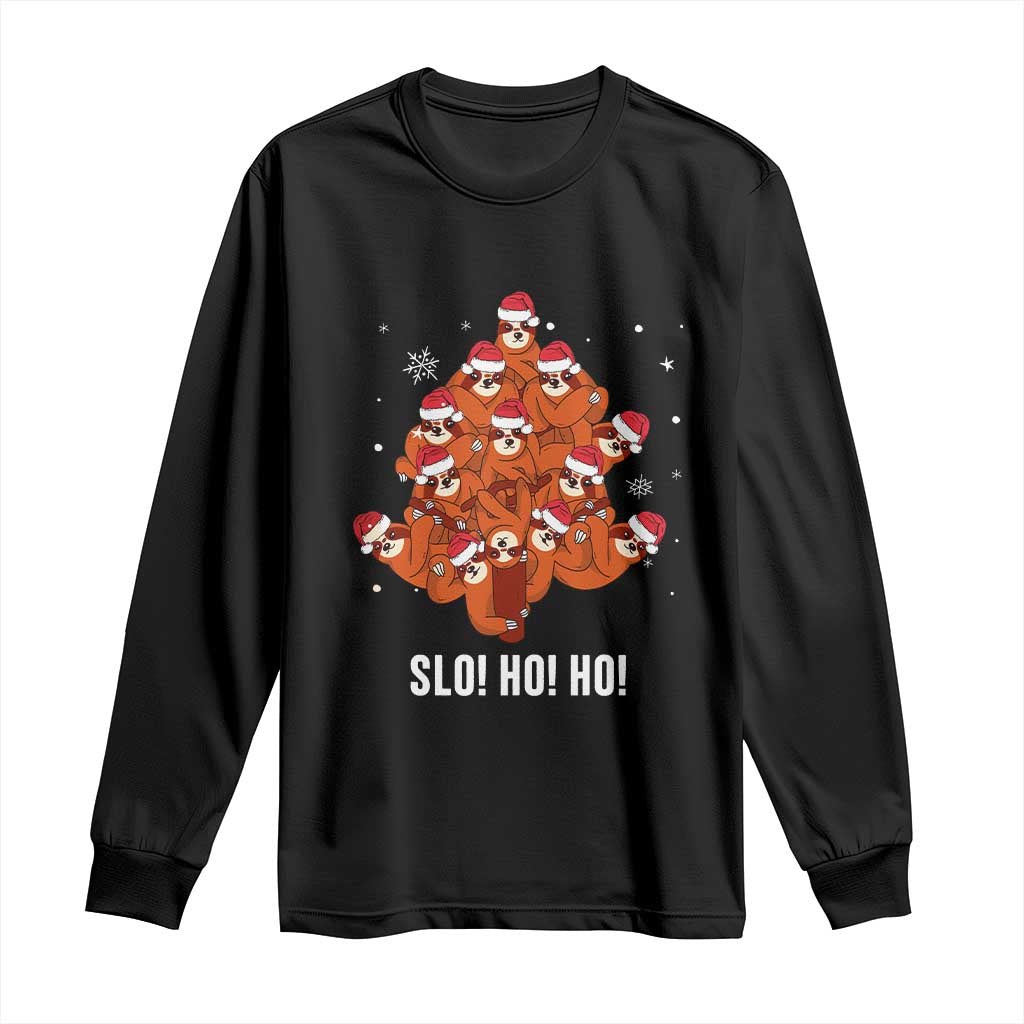 Funny Sloth Christmas Tree Long Sleeve Shirt Slo Ho Ho Ho Santa Hat