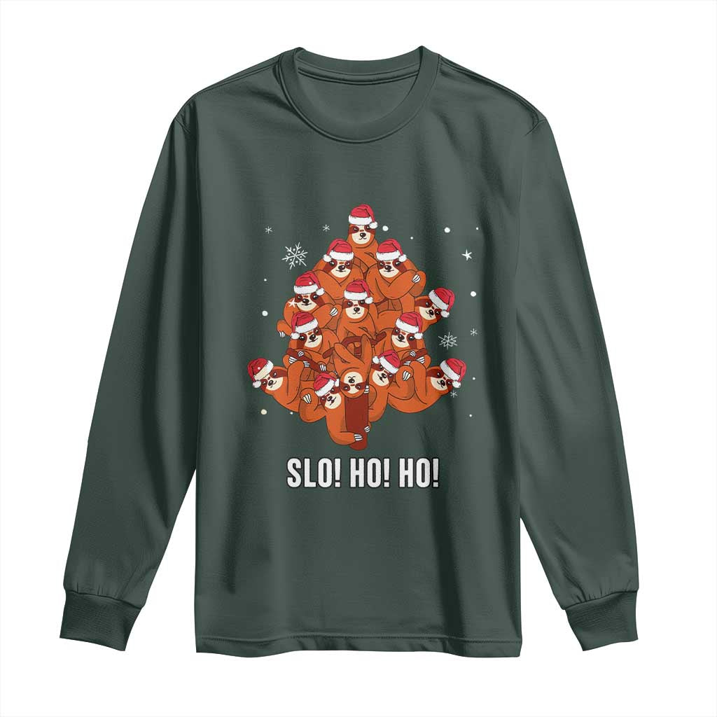 Funny Sloth Christmas Tree Long Sleeve Shirt Slo Ho Ho Ho Santa Hat