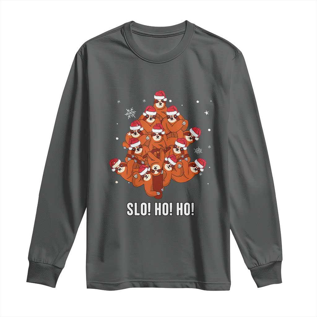 Funny Sloth Christmas Tree Long Sleeve Shirt Slo Ho Ho Ho Santa Hat