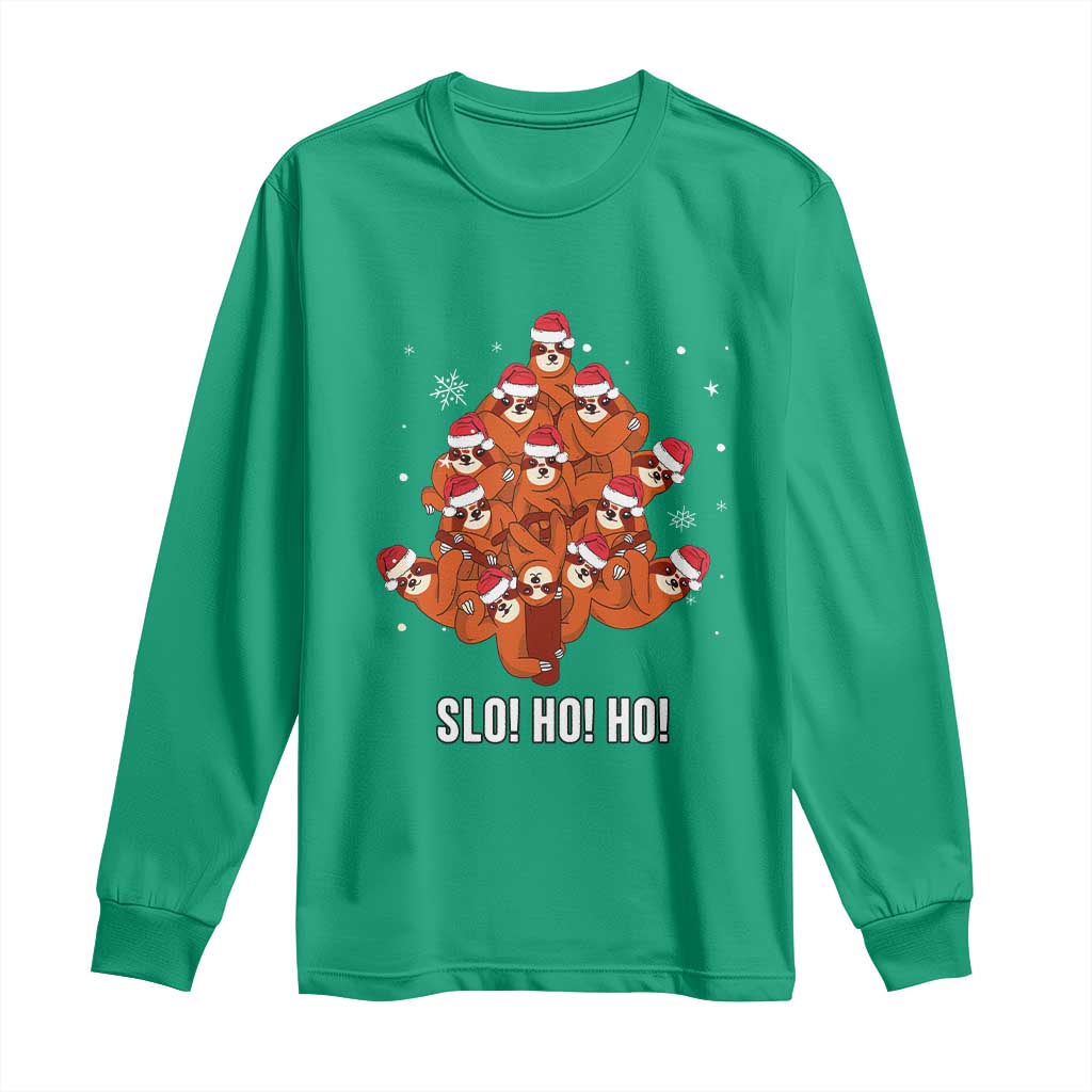 Funny Sloth Christmas Tree Long Sleeve Shirt Slo Ho Ho Ho Santa Hat