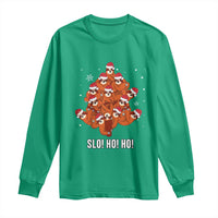 Funny Sloth Christmas Tree Long Sleeve Shirt Slo Ho Ho Ho Santa Hat