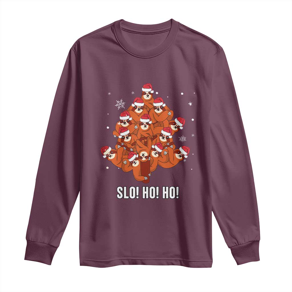 Funny Sloth Christmas Tree Long Sleeve Shirt Slo Ho Ho Ho Santa Hat