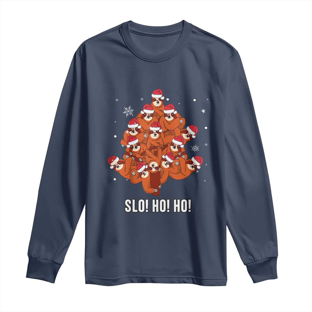 Funny Sloth Christmas Tree Long Sleeve Shirt Slo Ho Ho Ho Santa Hat
