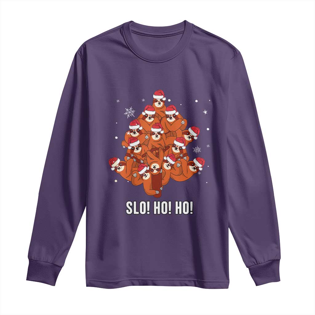 Funny Sloth Christmas Tree Long Sleeve Shirt Slo Ho Ho Ho Santa Hat